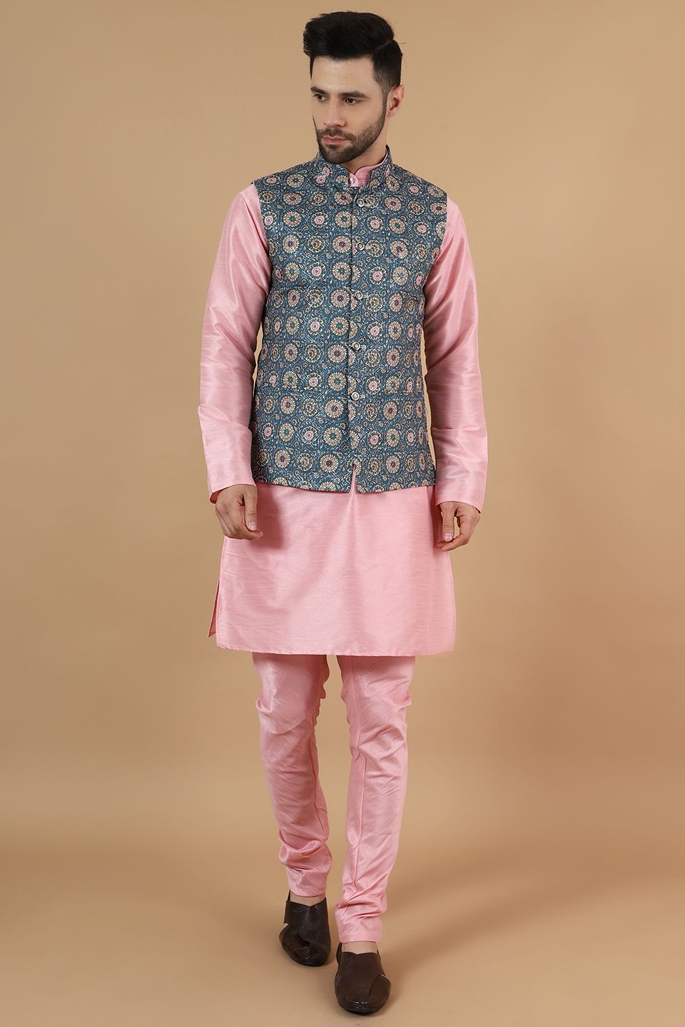 Nehru jacket on pink kurta best sale