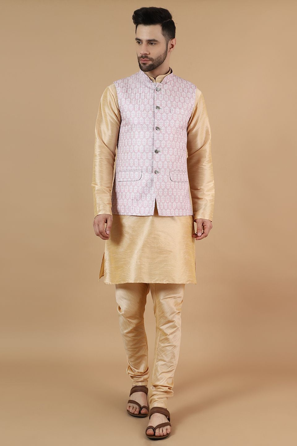 Wintage Men'sDigital Print Cotton Silk Gold Modi Nehru Jacket & Kurta  Pyjama Set : Gold Buy Online – WINTAGE USA