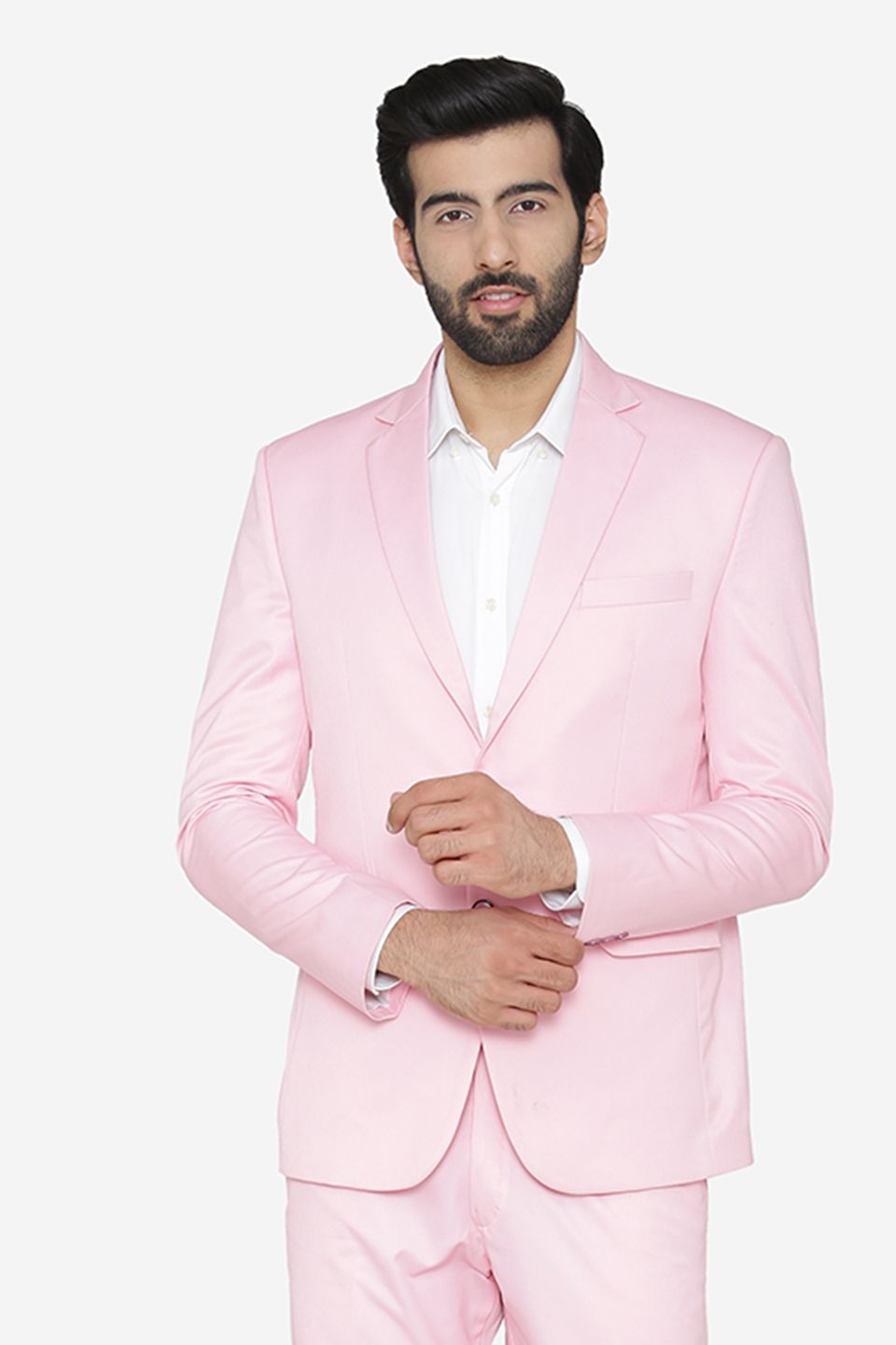Wintage Men's Polyester Cotton Festive and Casual Blazer Coat Jacket : Pink