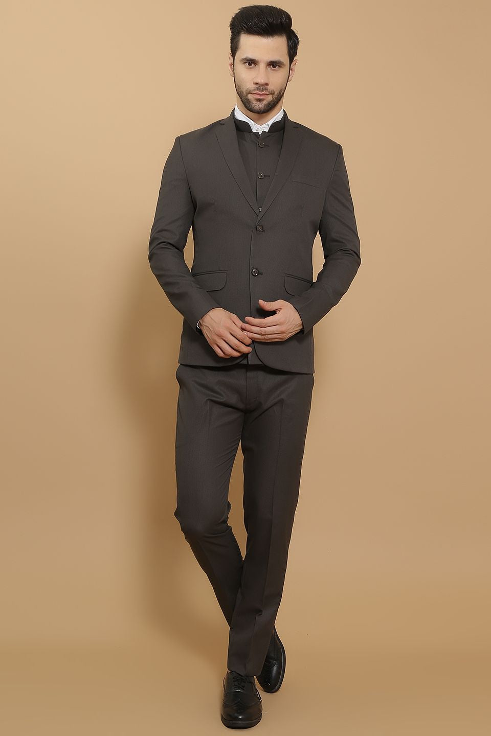 Buy WINTAGE Men's Poly Viscose Black Three Piece Suit Online