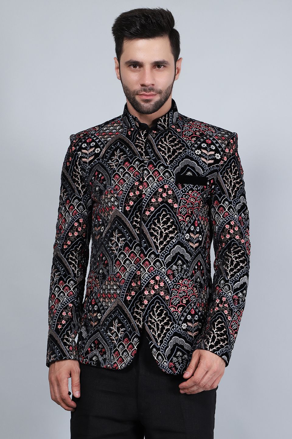 Buy WINTAGE Men's Embroidered Velvet Black Blazer : Black Buy WINTAGE Men's Embroidered Velvet Black Blazer : Black
