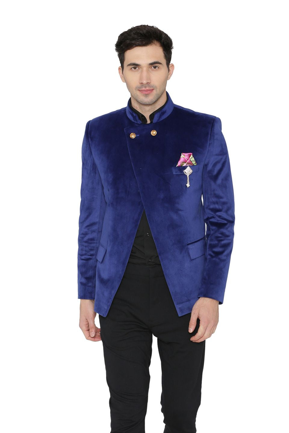 Blue bandhgala blazer sales