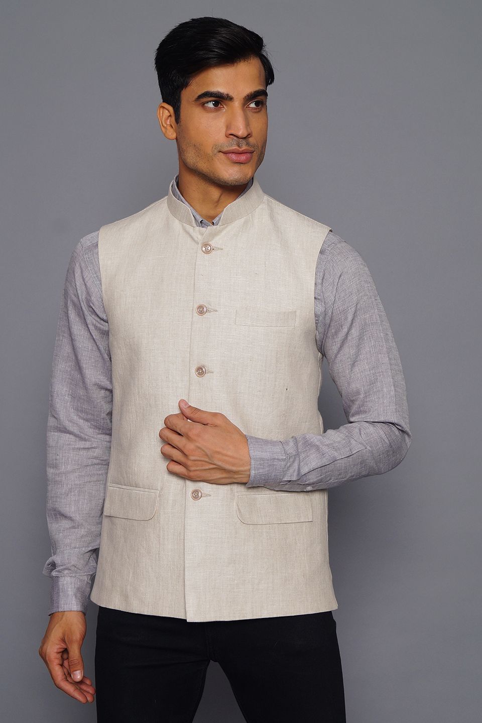 Wintage Men s Pure Linen Nehru Jacket Vest Waistcoat Cream WINTAGE USA