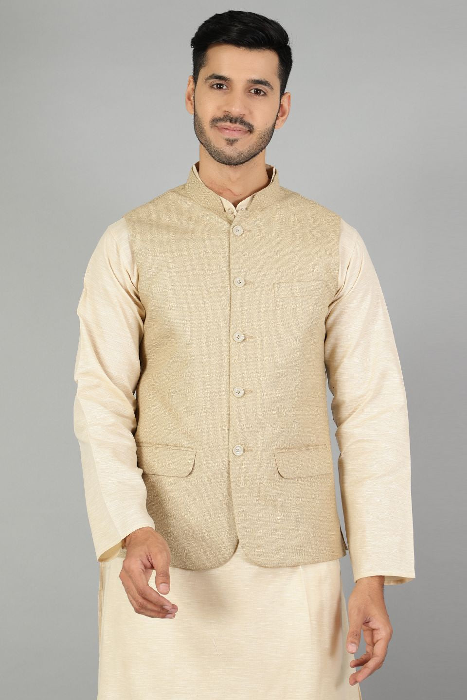 Buy Polyester Cotton Plain Gold Modi Nehru Jacket From WINTAGE Online –  WINTAGE USA