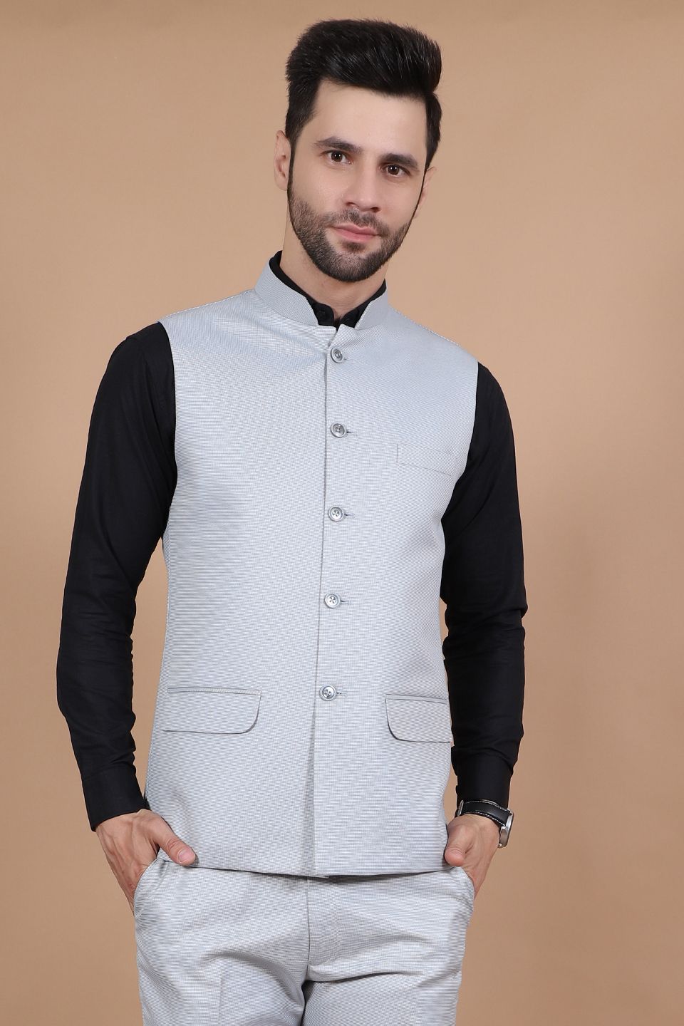 Silver nehru jacket store