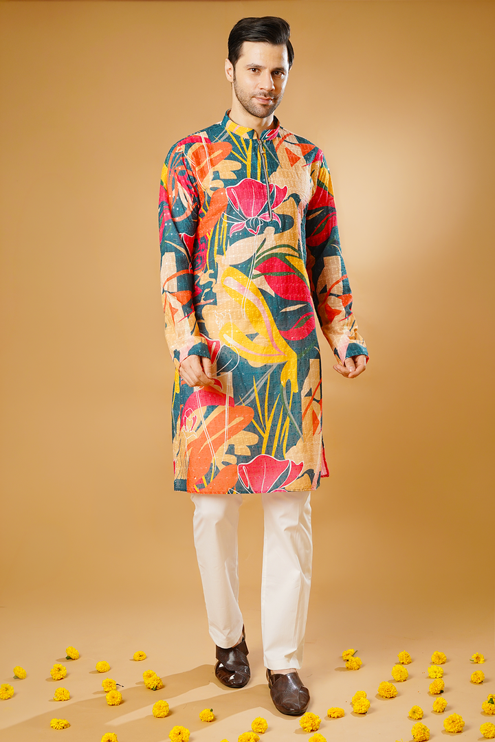 Cotton Blend Multicolor Kurta Pyjama
