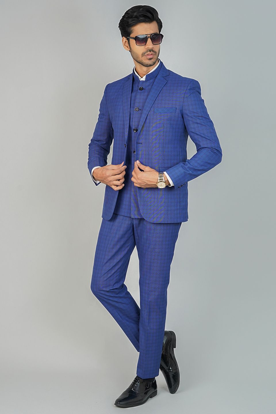 Poly Viscose Blue 3 PC Suit