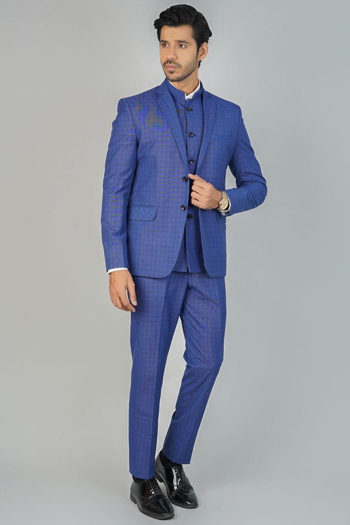 Poly Viscose Blue 3 PC Suit