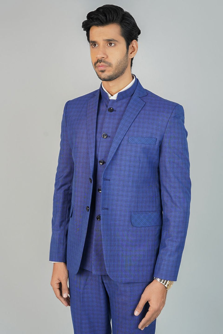 Poly Viscose Blue 3 PC Suit