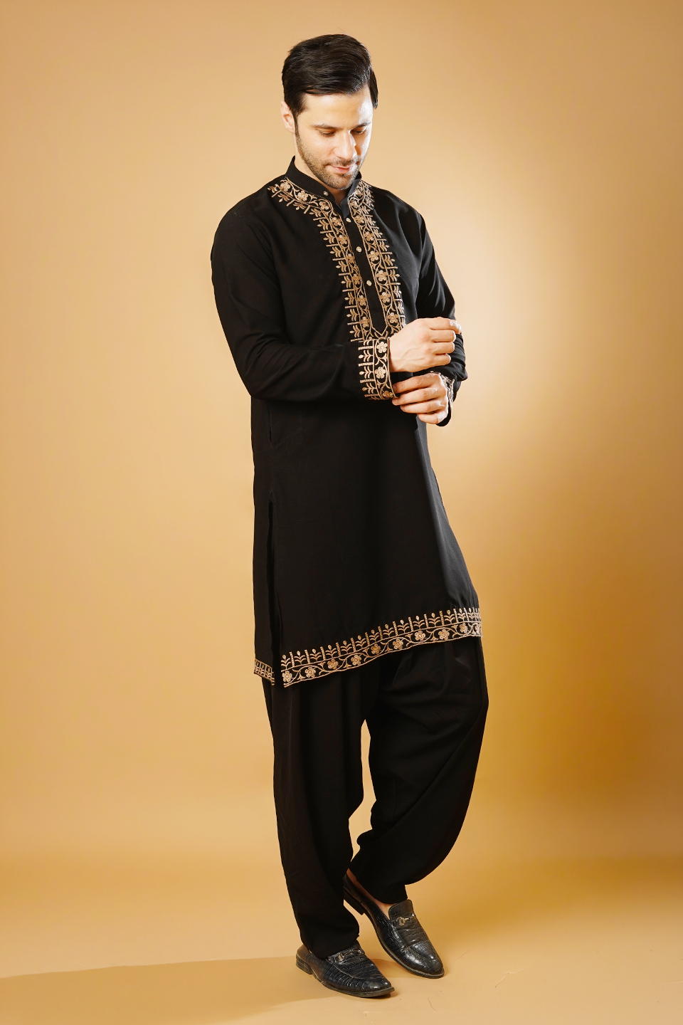 Cotton Blend Black Kurta Patyala Set