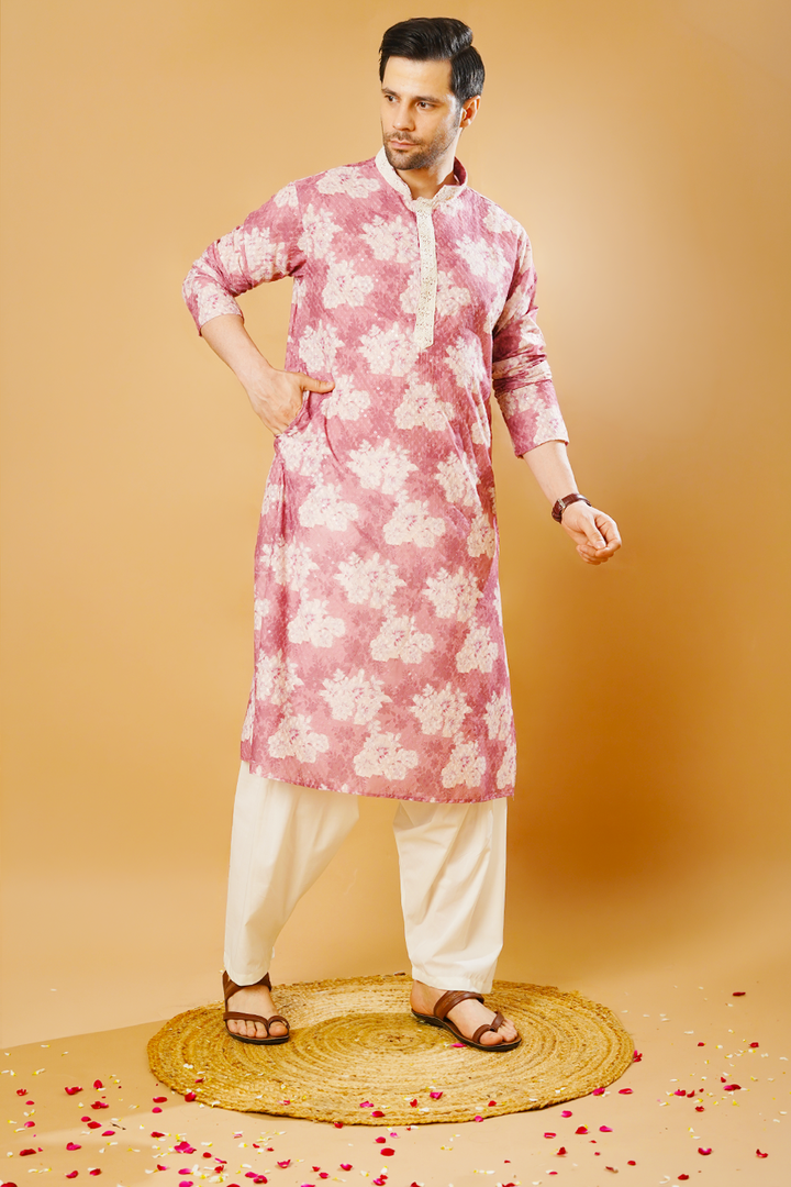 Cotton Blend Pink Kurta Patyala Set