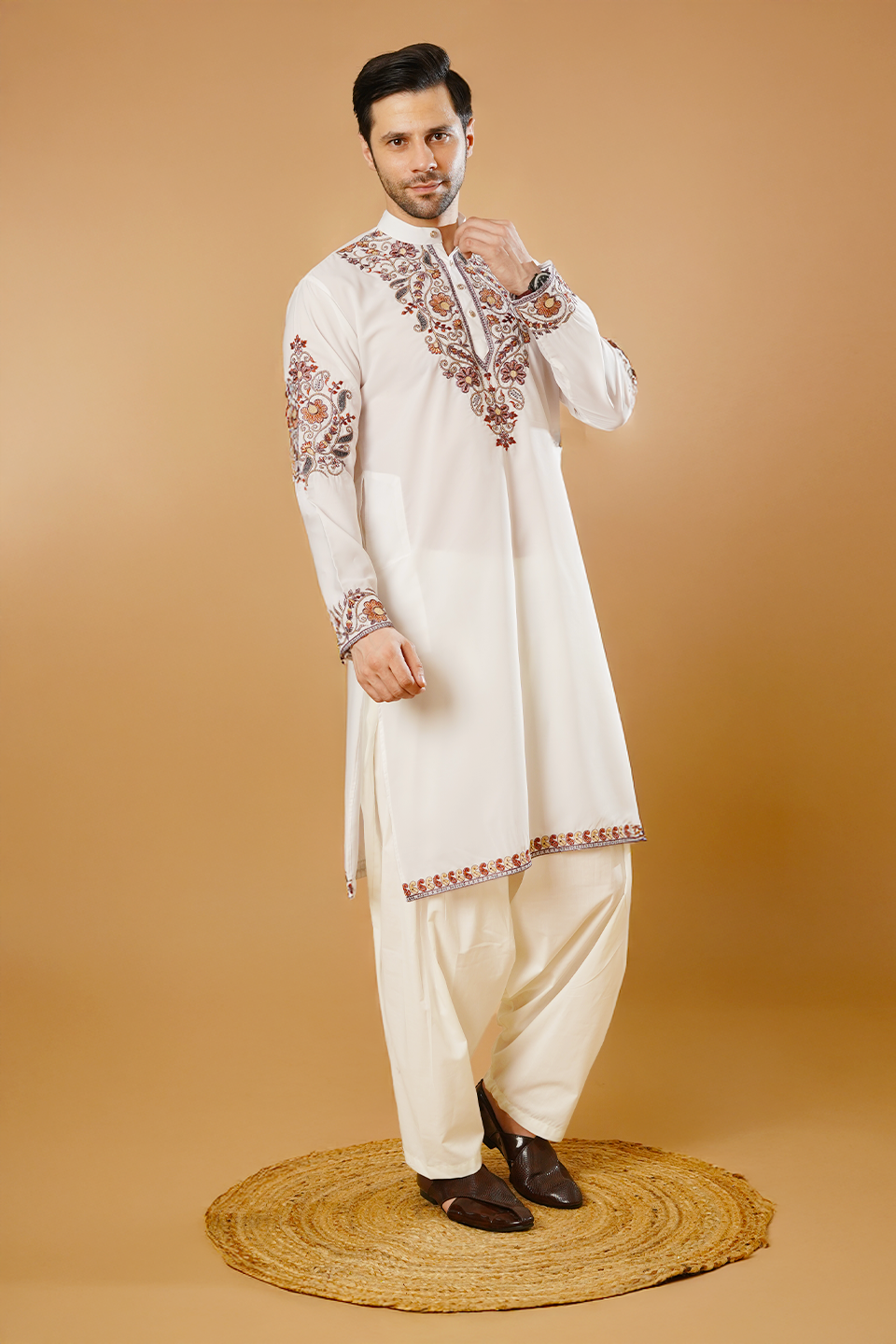 Cotton Blend White Kurta Patyala Set