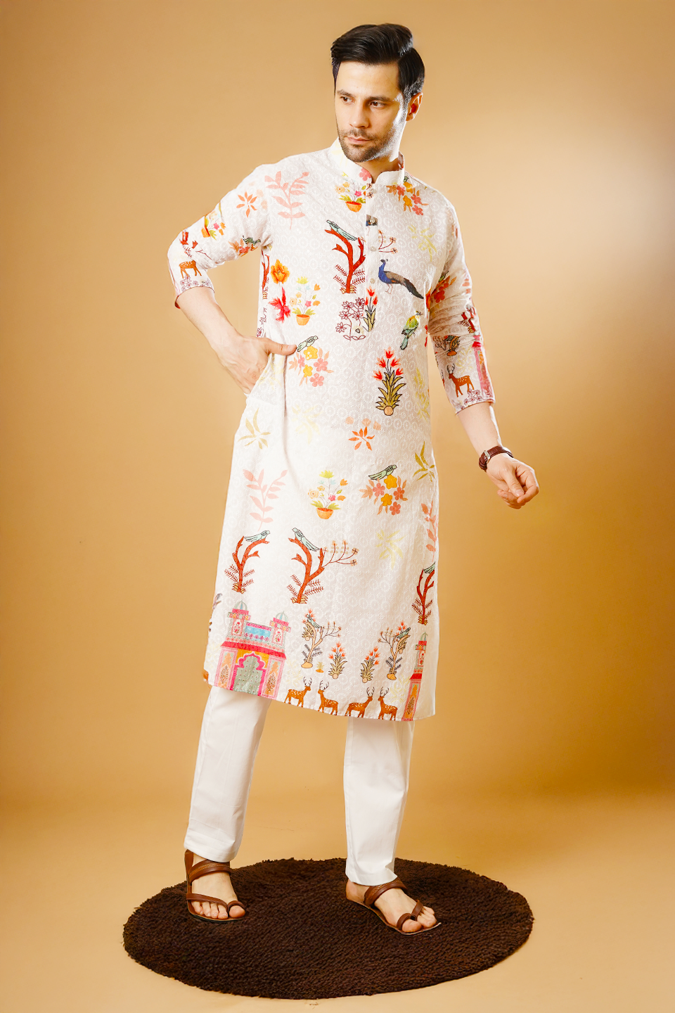 Cotton Blend White Kurta Pyjama