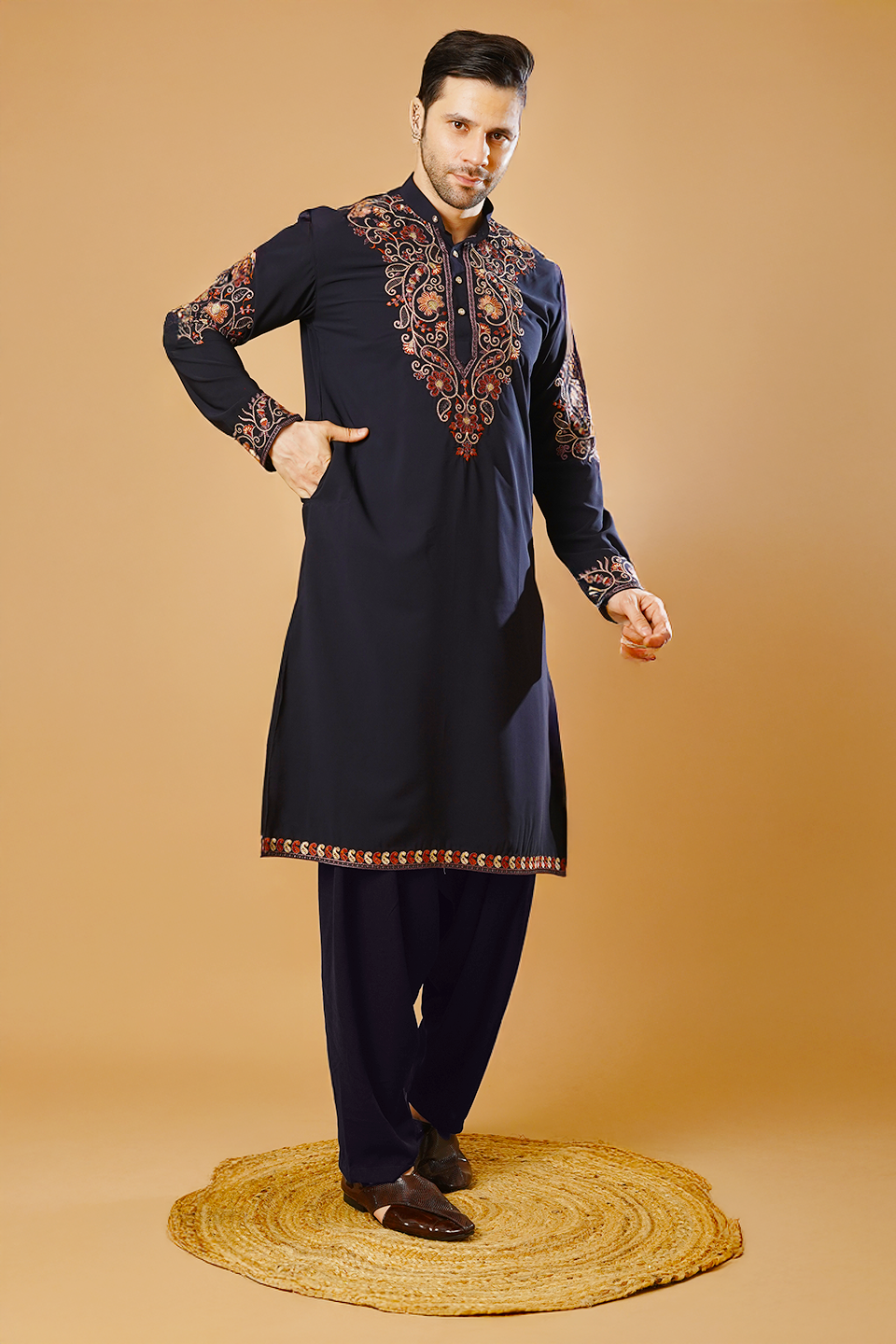 Cotton Blend Blue Kurta Patyala Set