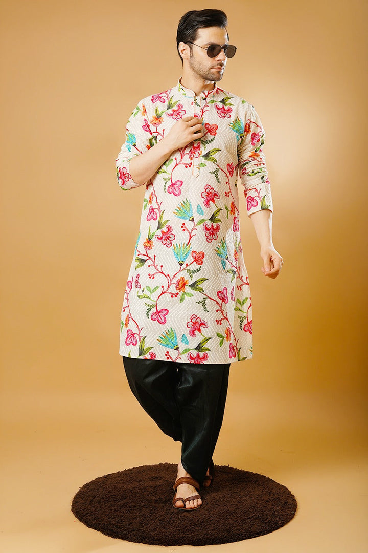 Cotton Blend White Kurta Dhoti