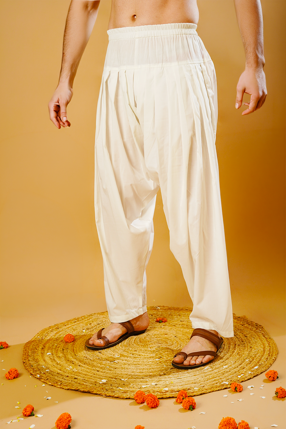 Cotton Blend White Kurta Patyala Set