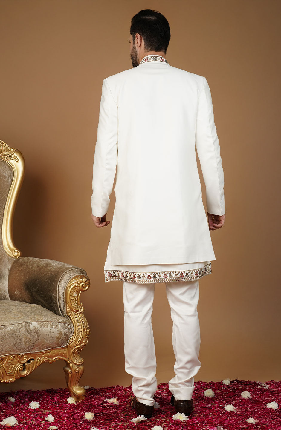 Ethnic Art silk Embroidery White Kurta Set