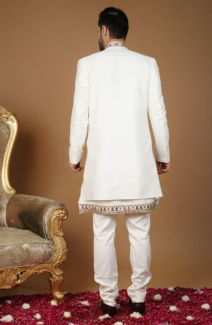 Ethnic Art silk Embroidery White Kurta Set