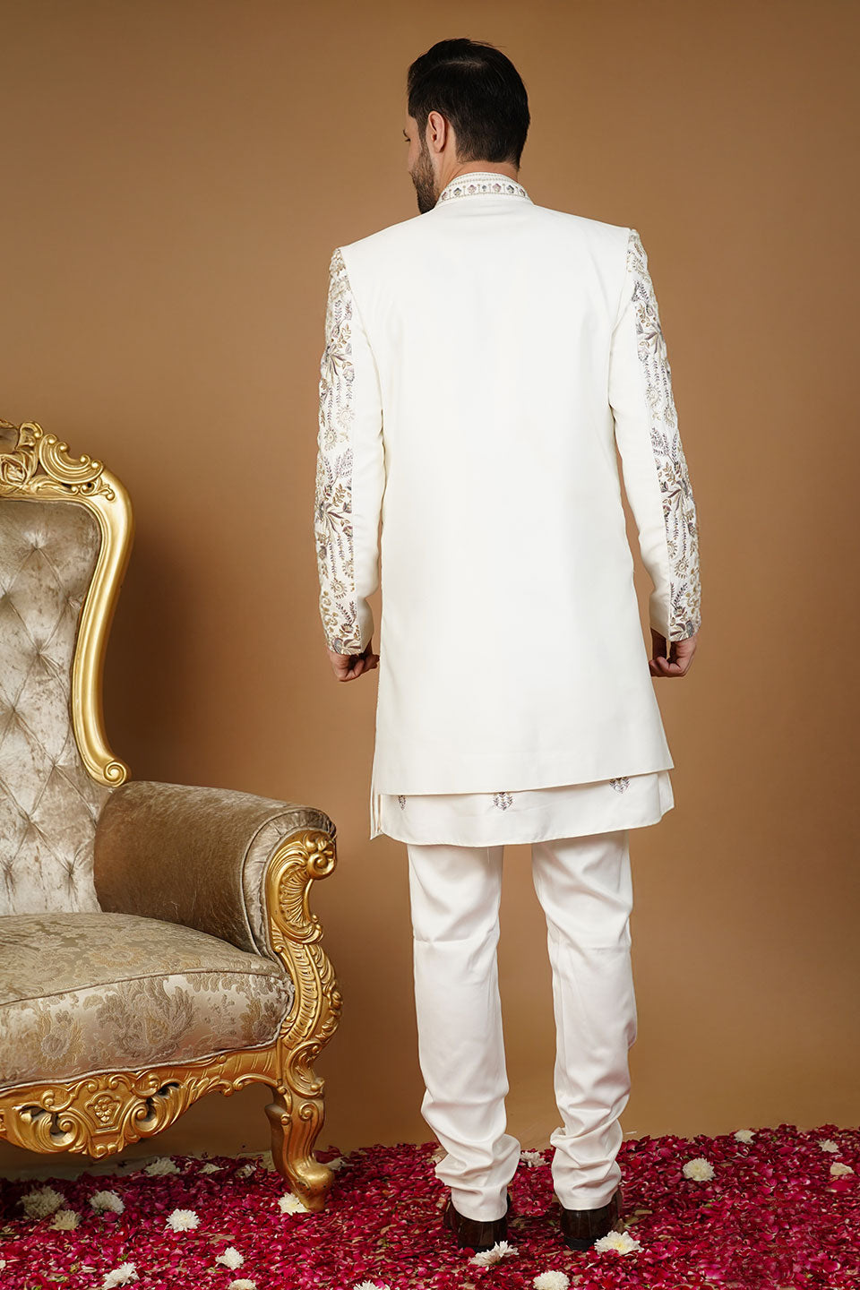 Ethnic Art silk Embroidery White Kurta Set