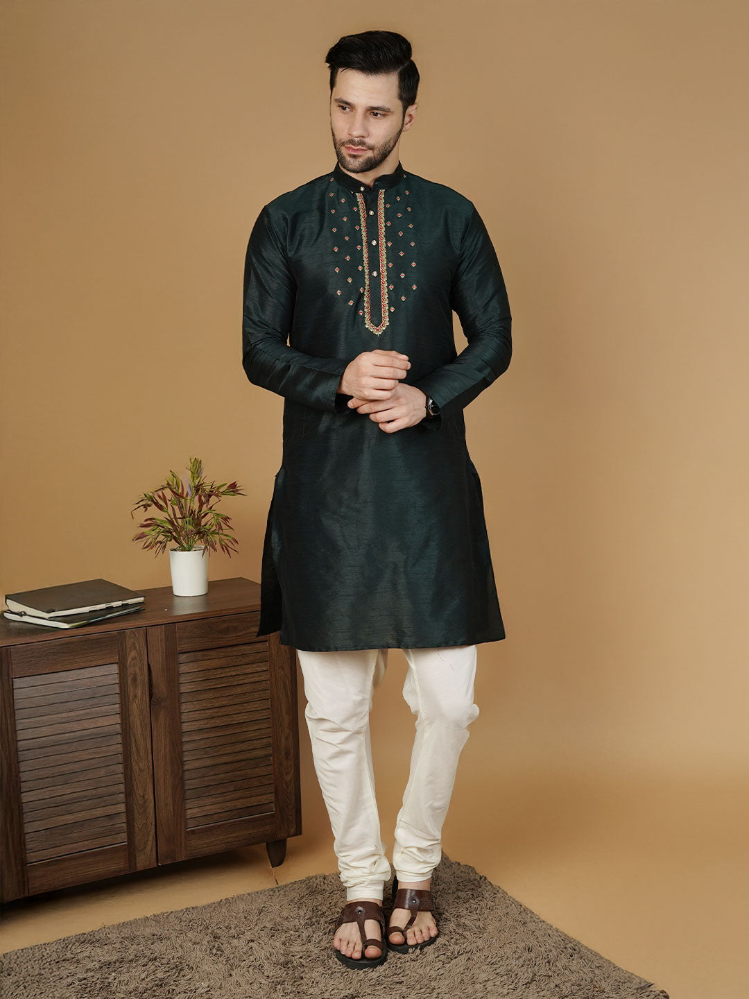 Banarasi Art Silk Green Kurta