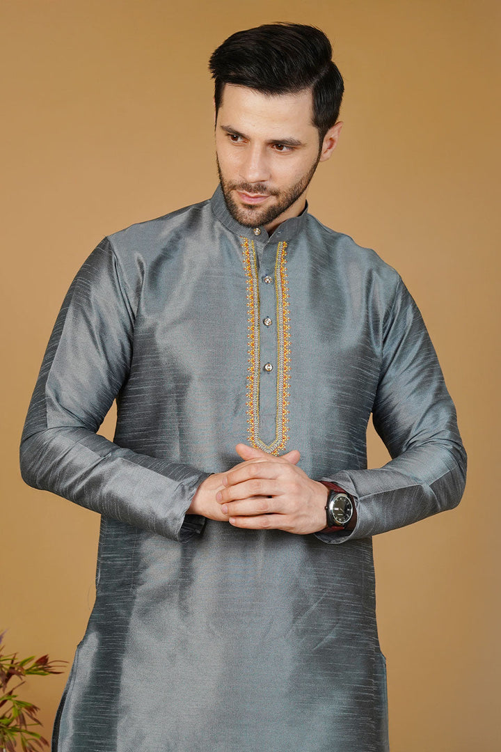 Banarasi Art Silk Grey Kurta