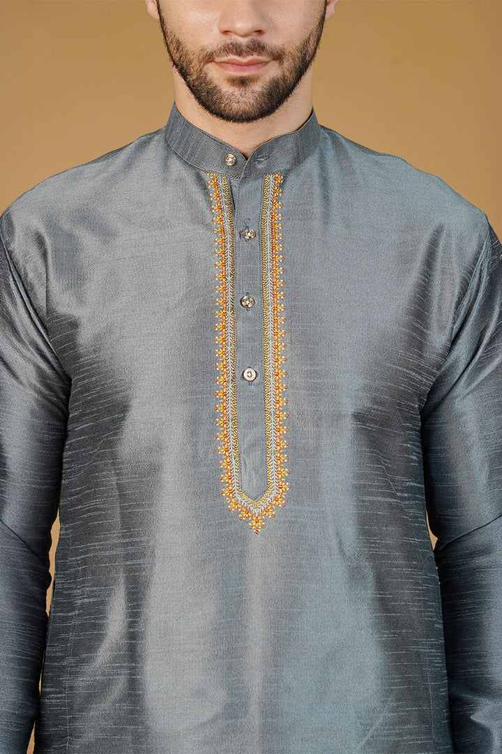 Banarasi Art Silk Grey Kurta