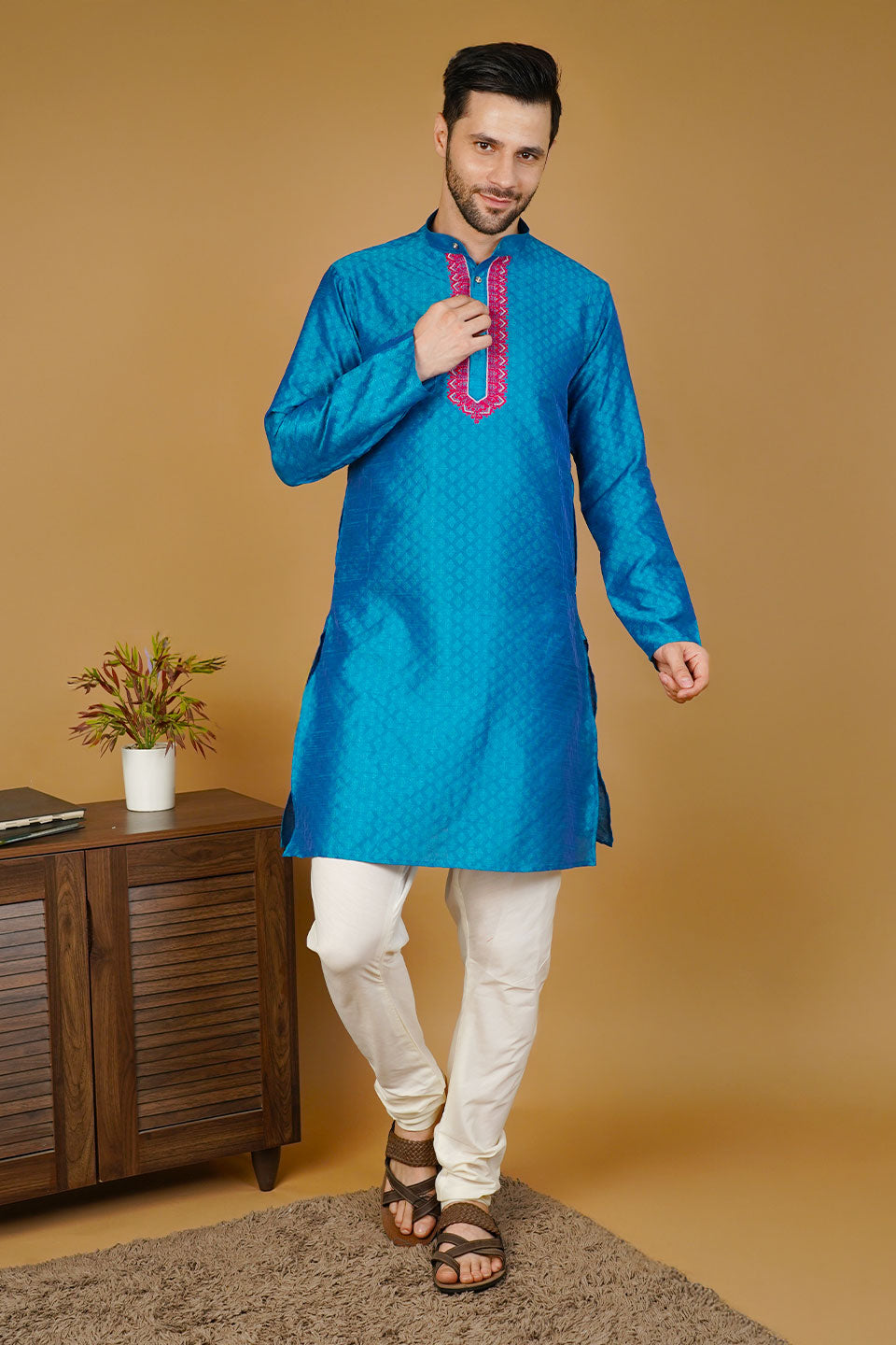 Banarasi Art Silk Blue Kurta