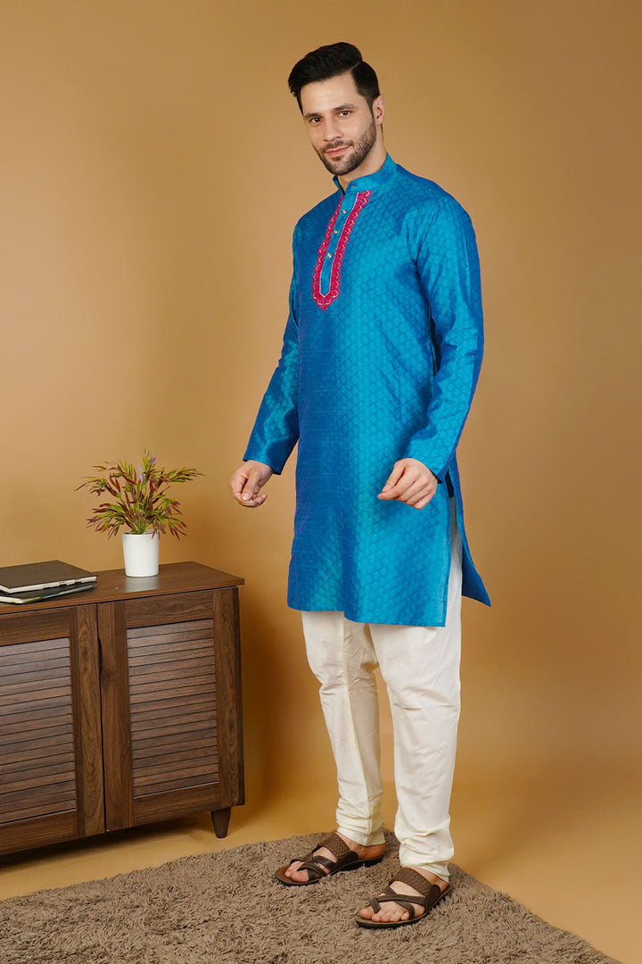 Banarasi Art Silk Blue Kurta