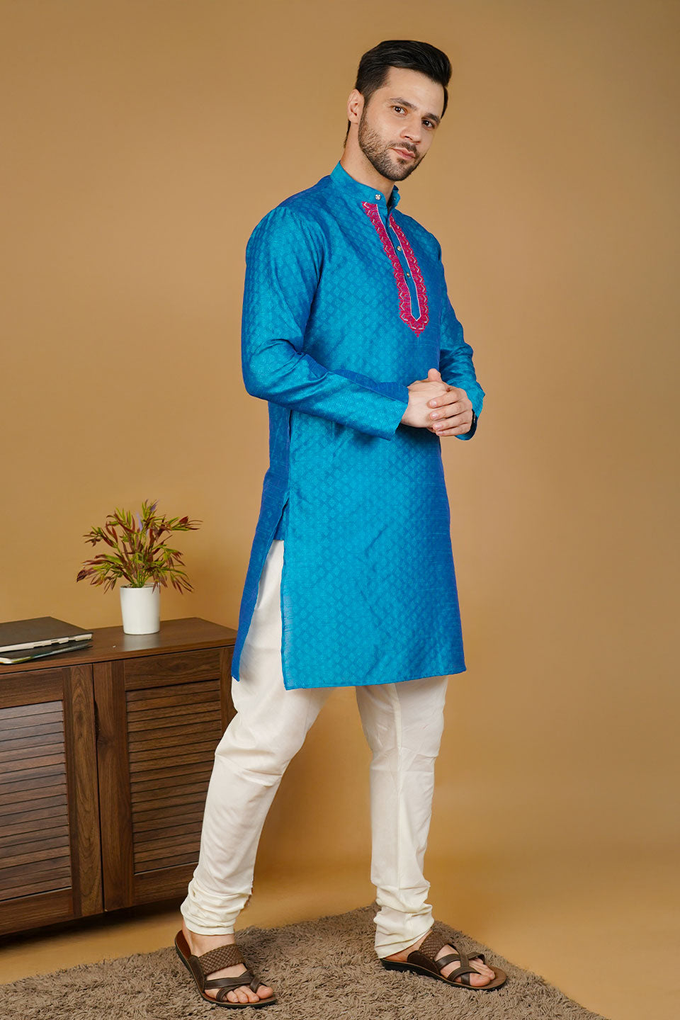 Banarasi Art Silk Blue Kurta