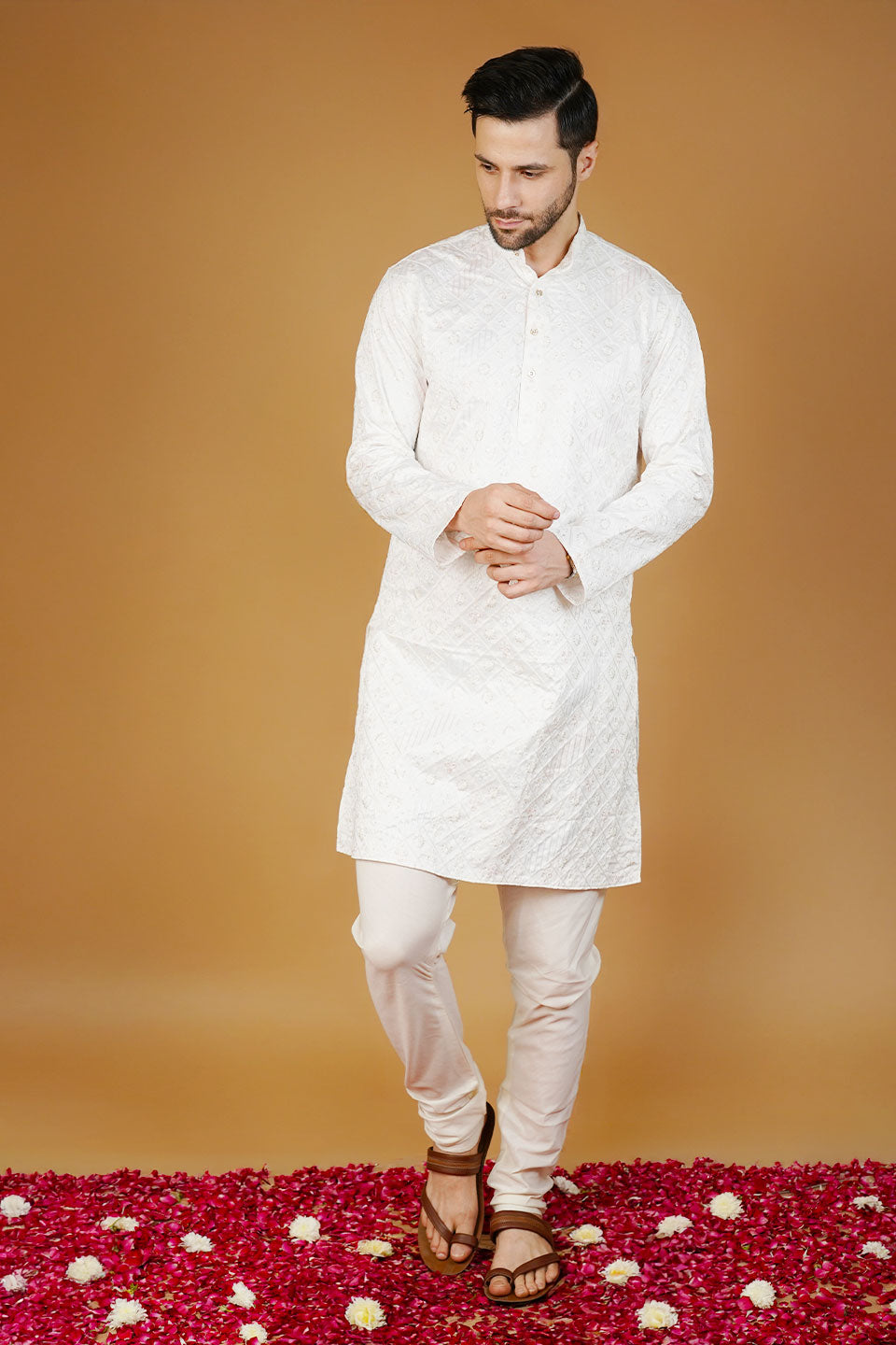 Rayon Emrbroidery White Kurta