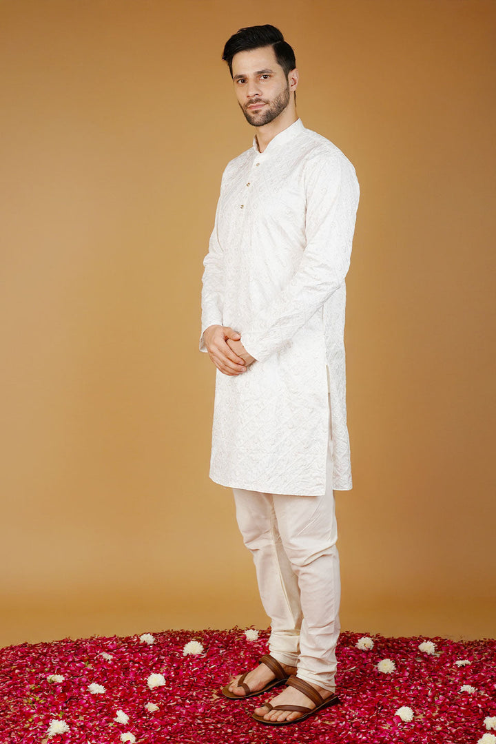 Rayon Emrbroidery White Kurta