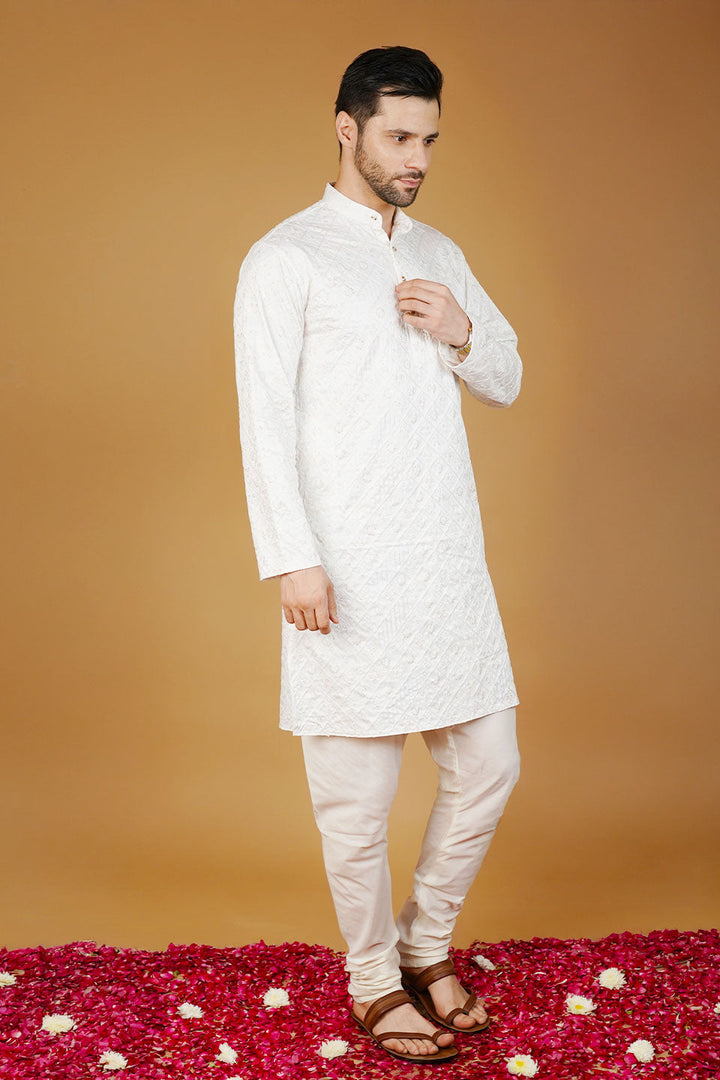 Rayon Emrbroidery White Kurta