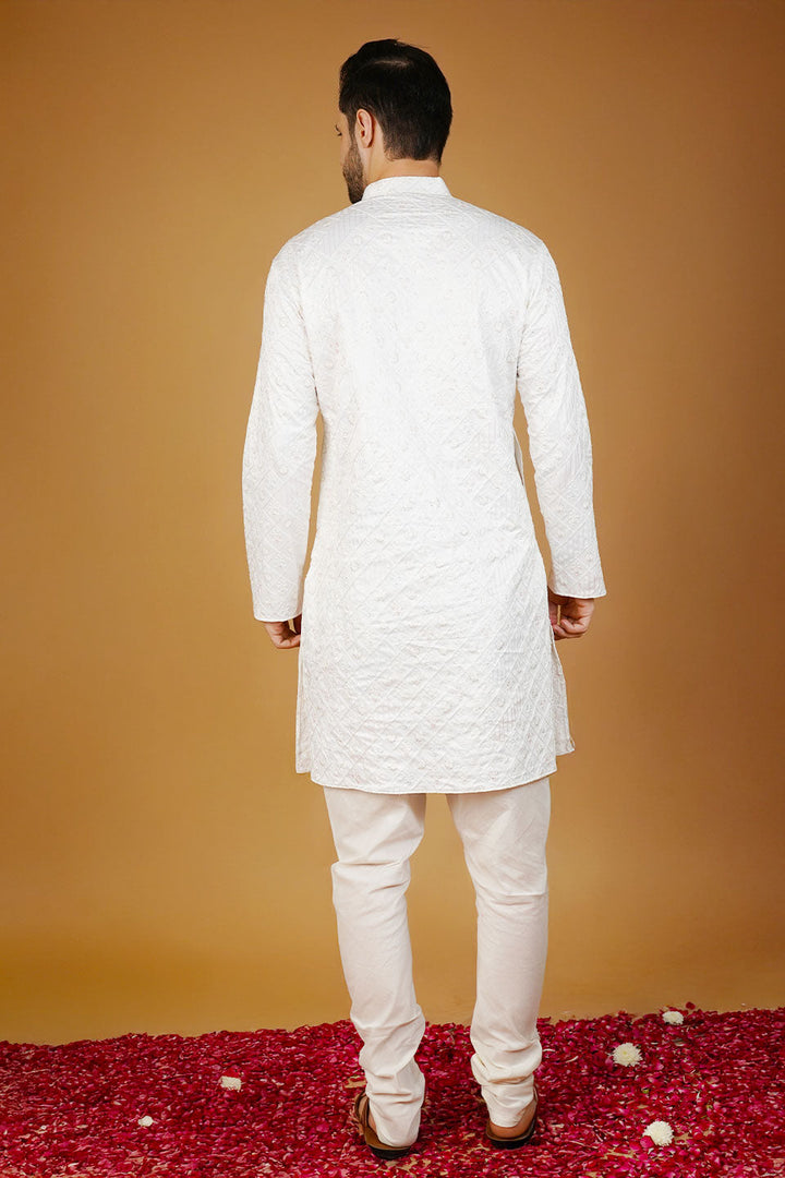 Rayon Emrbroidery White Kurta