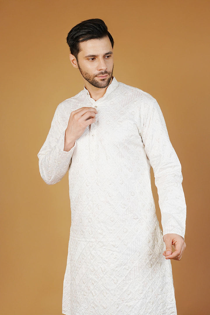 Rayon Emrbroidery White Kurta