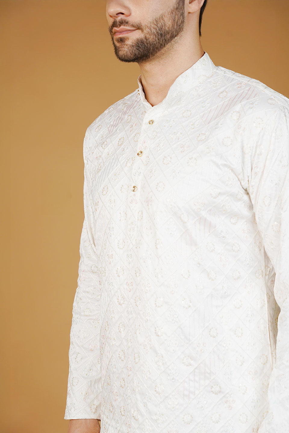 Rayon Emrbroidery White Kurta