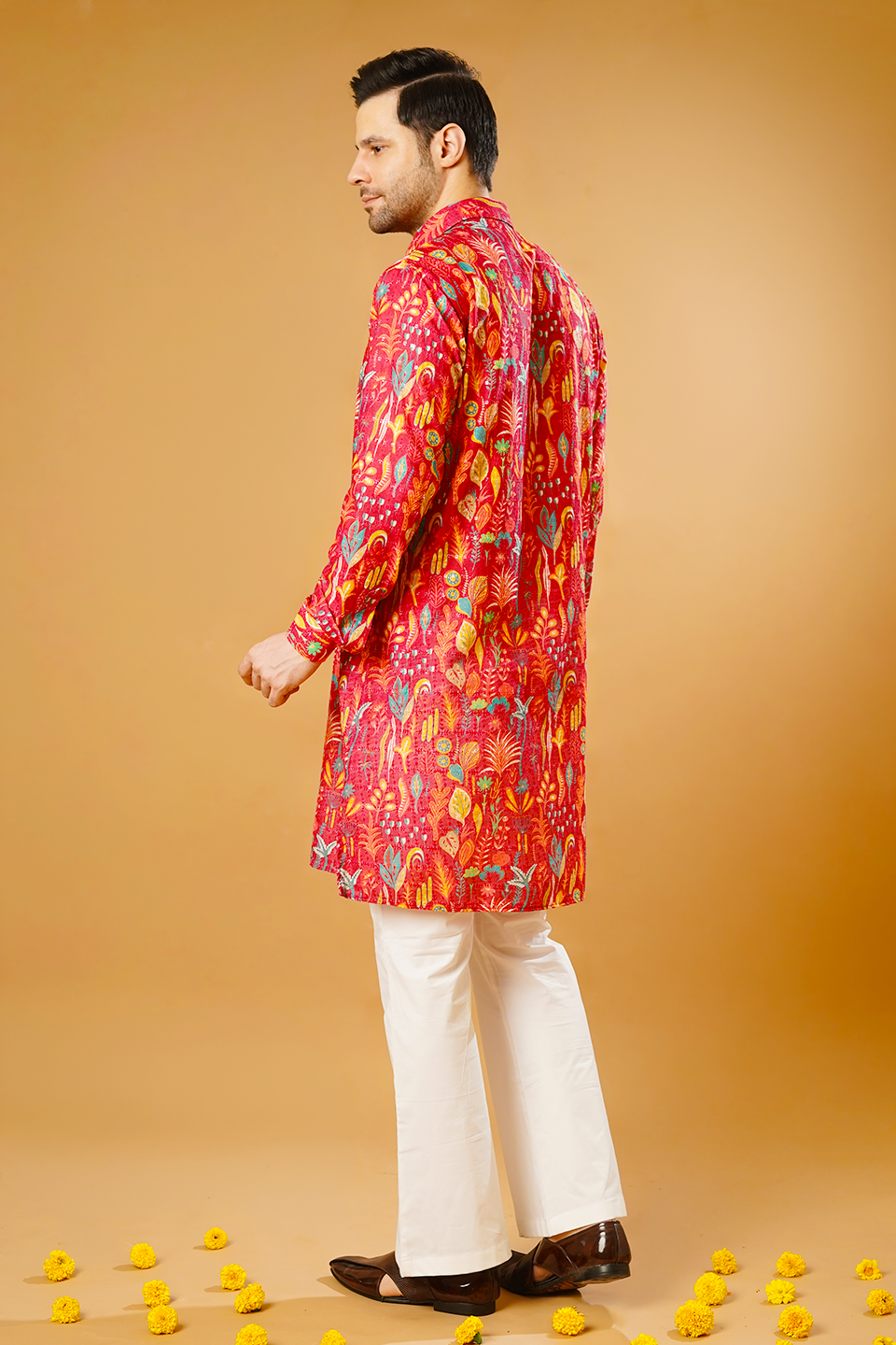 Cotton Blend Red Kurta Pyjama