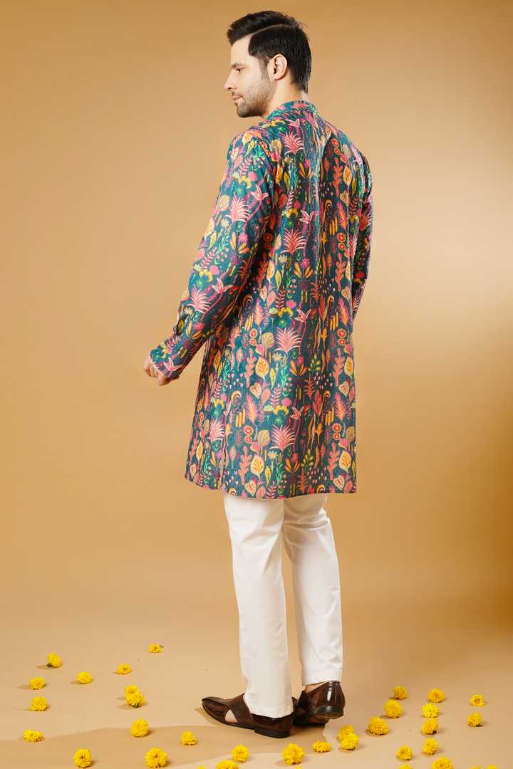 Cotton Blend Green Kurta Pyjama