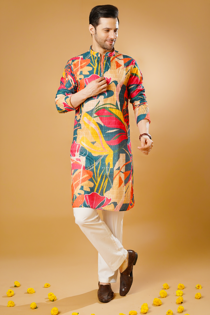 Cotton Blend Multicolor Kurta Pyjama