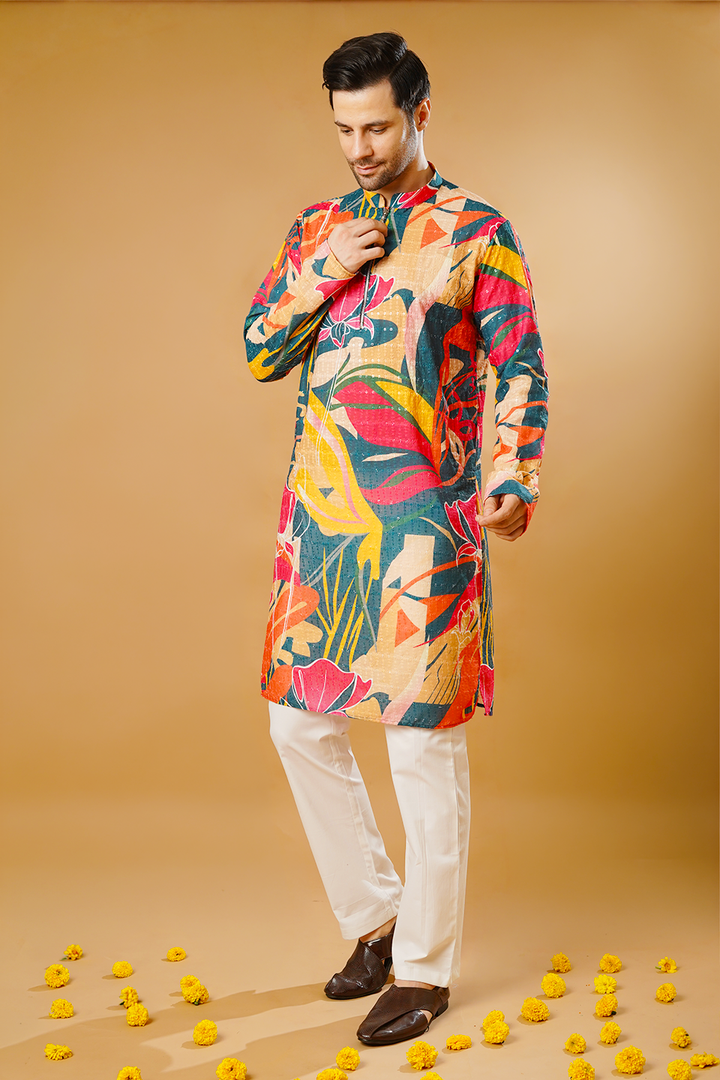 Cotton Blend Multicolor Kurta Pyjama