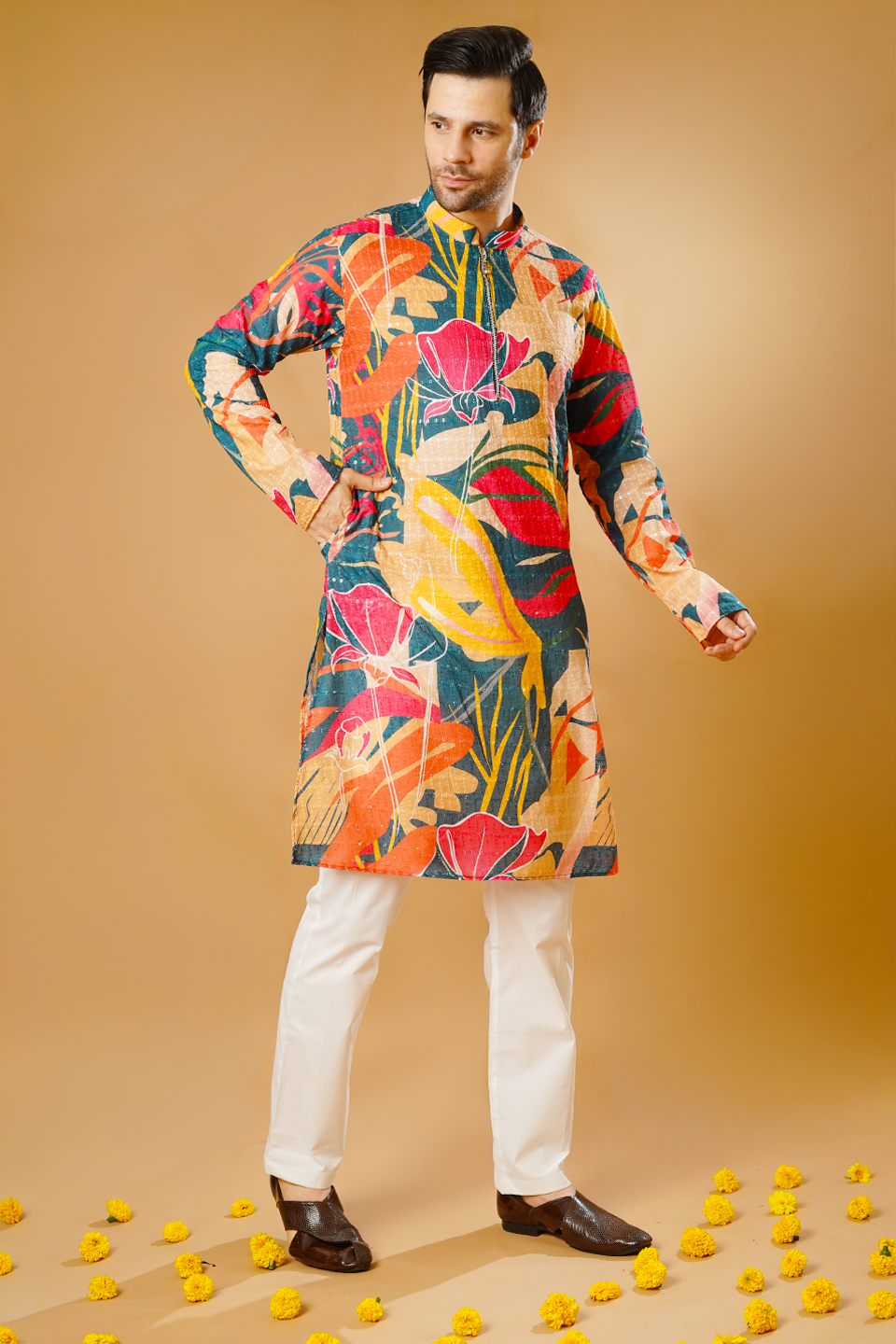 Cotton Blend Multicolor Kurta Pyjama