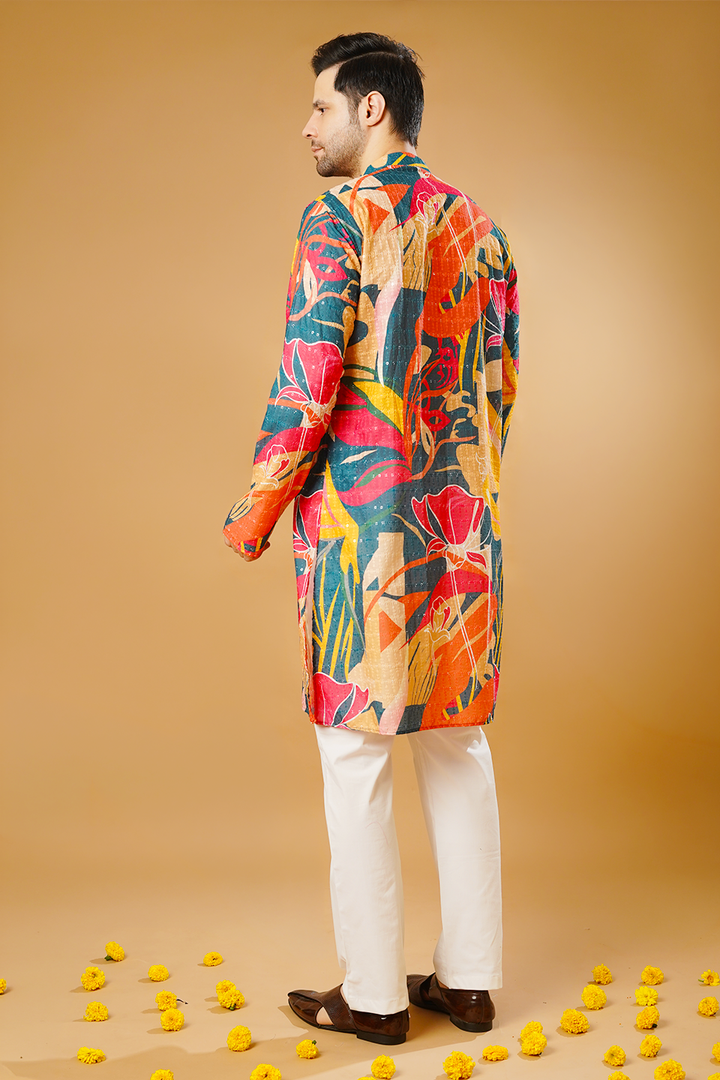Cotton Blend Multicolor Kurta Pyjama
