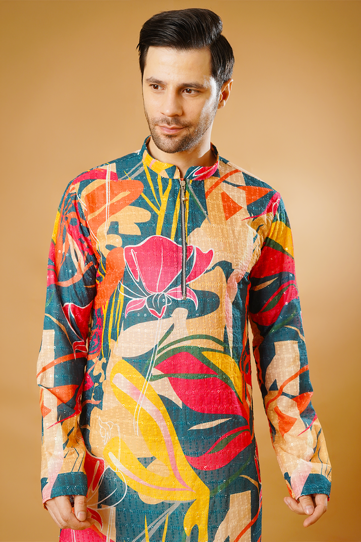 Cotton Blend Multicolor Kurta Pyjama