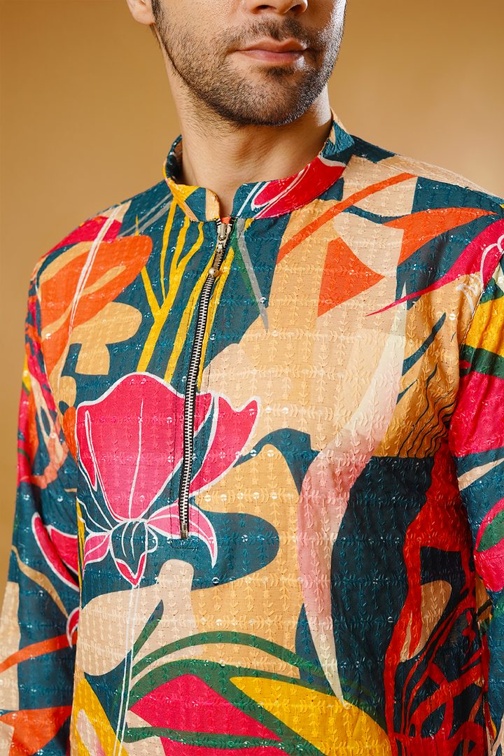 Cotton Blend Multicolor Kurta Pyjama