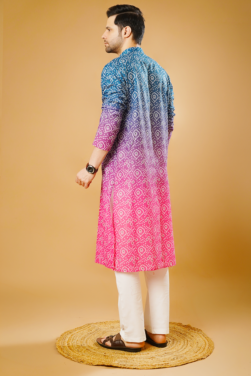 Cotton Blend Blue and Pink Kurta Pyjama