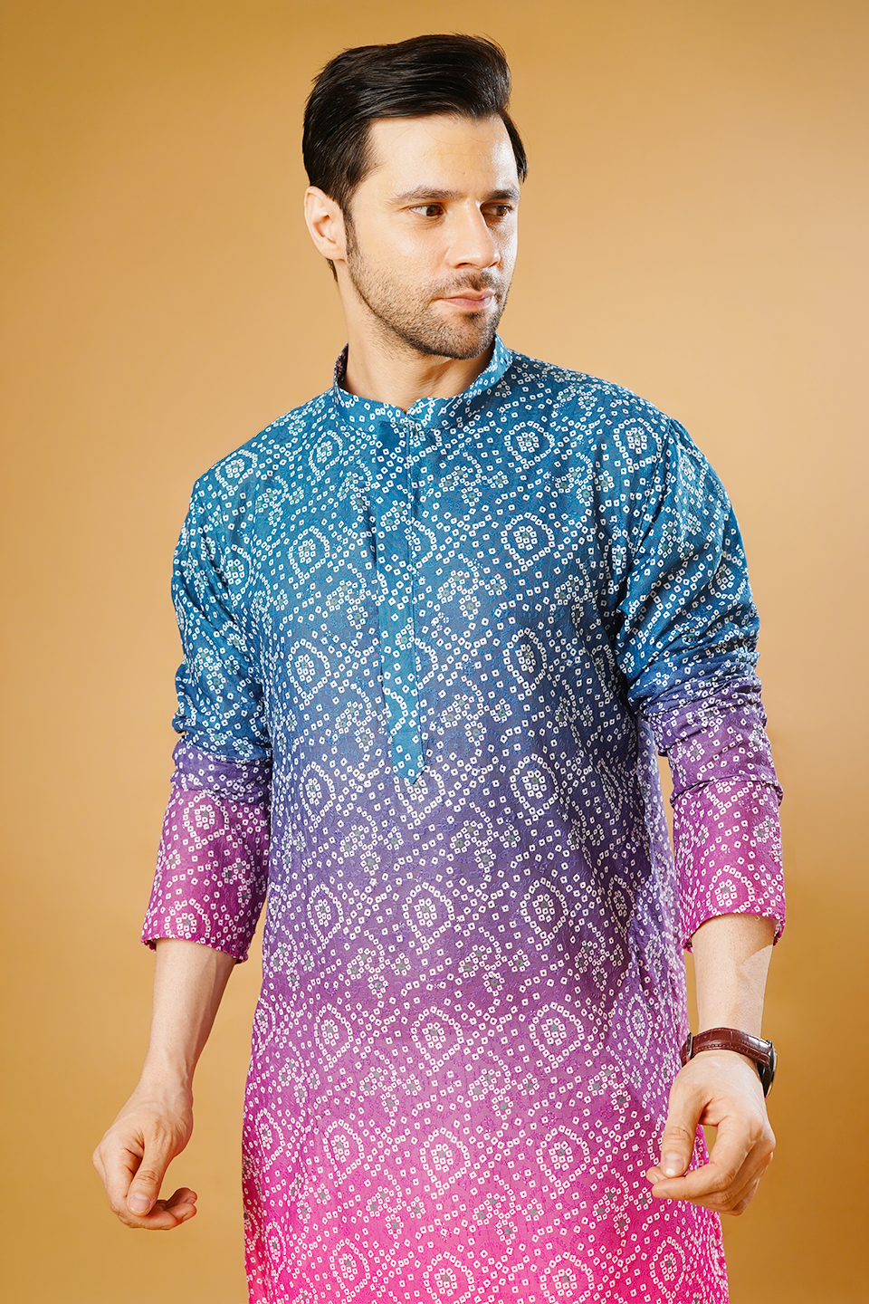 Cotton Blend Blue and Pink Kurta Pyjama