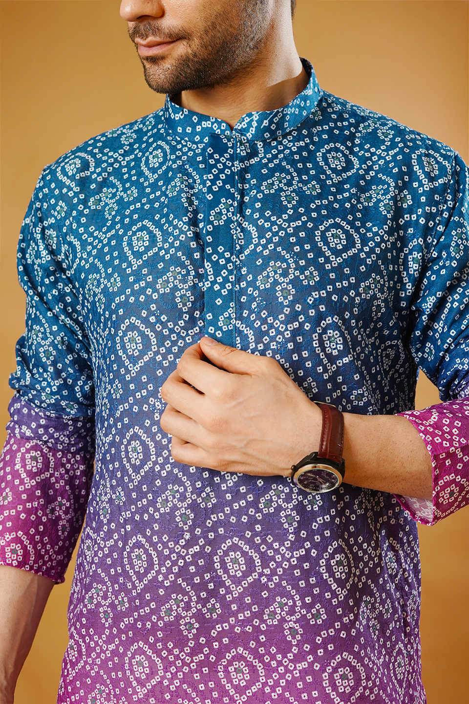 Cotton Blend Blue and Pink Kurta Pyjama