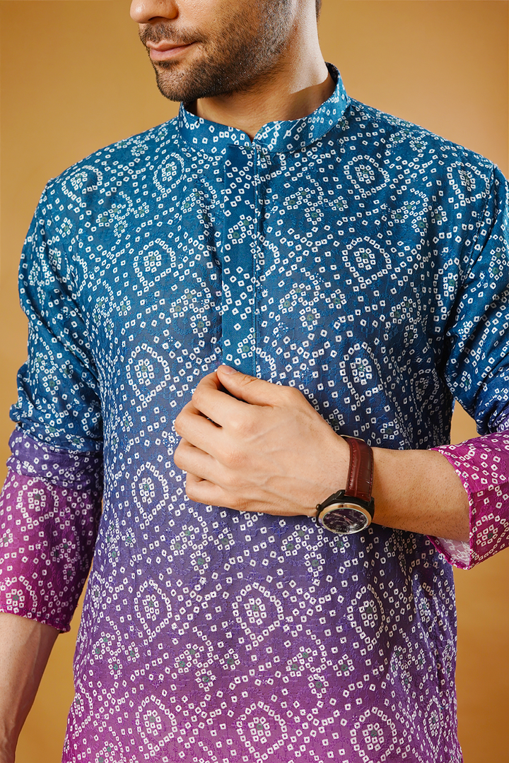 Cotton Blend Blue and Pink Kurta Pyjama