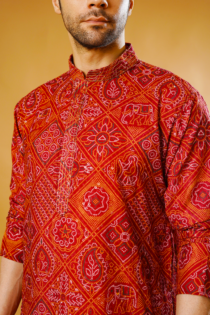 Cotton Blend Red Kurta Patyala Set