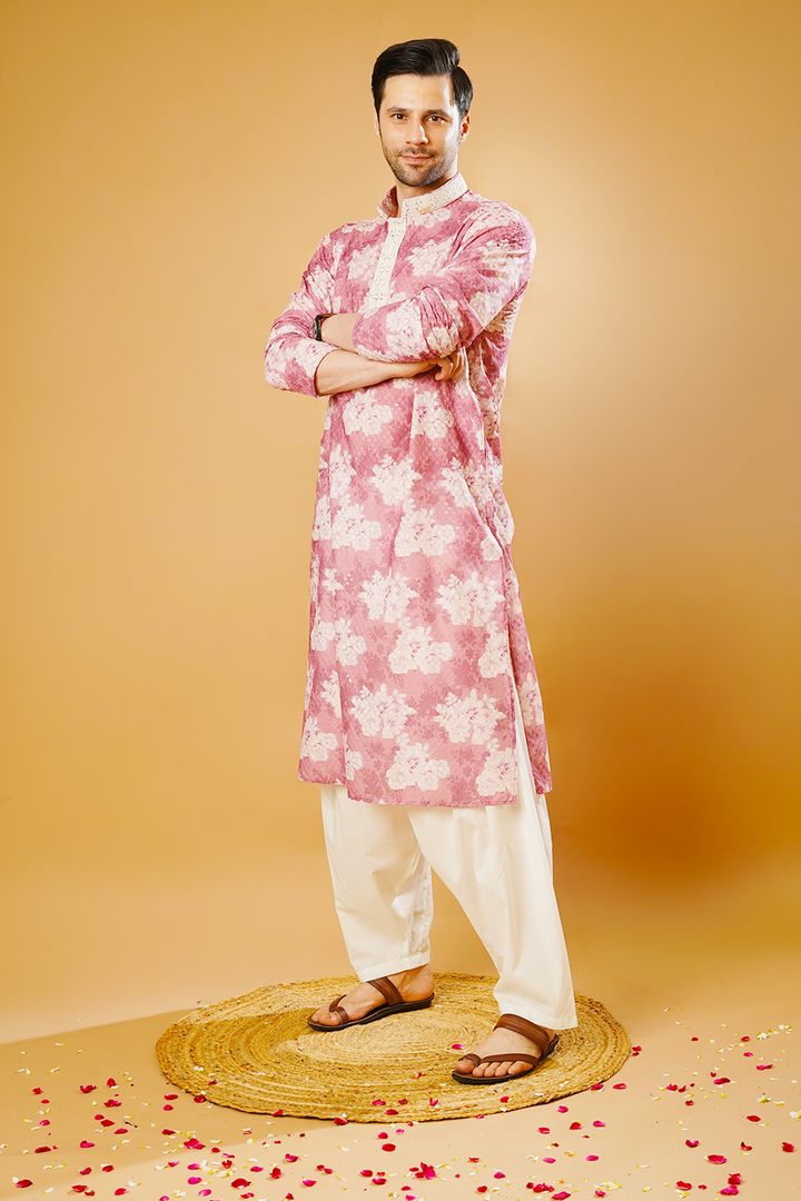 Cotton Blend Pink Kurta Patyala Set