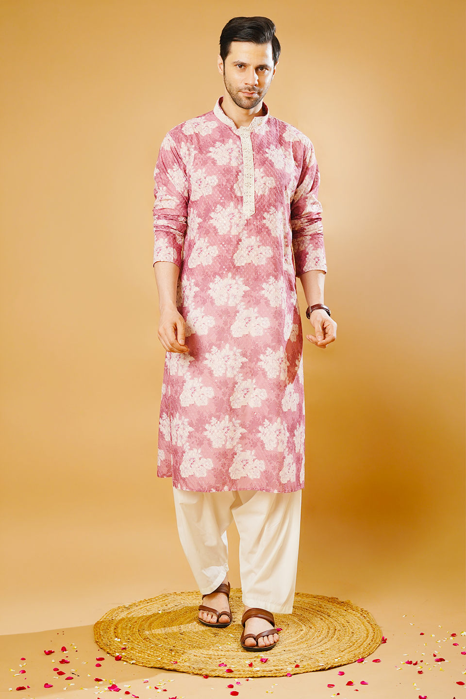 Cotton Blend Pink Kurta Patyala Set